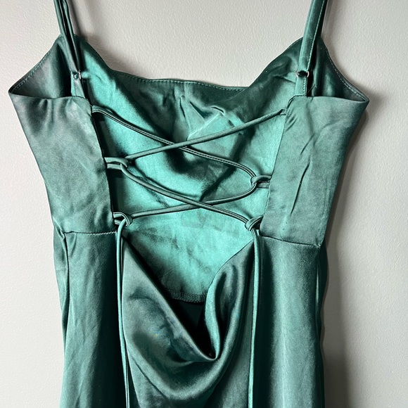 Green silk slip dress - Picture 4 of 5